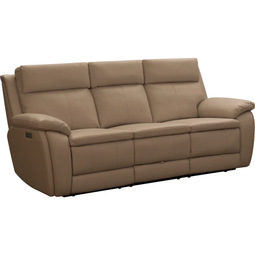 Huntley Zero Gravity Triple Power Reclining Sofa with USB & Table in Sand Brown Top-Grain Leather